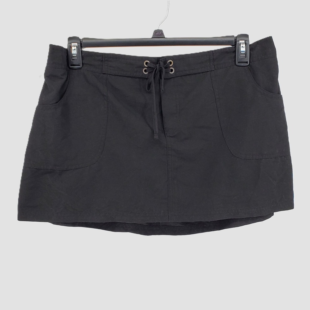 Kona Sol Womens XL Black Swim Skirt Skort Elastic Waist Drawstring Pockets Solid